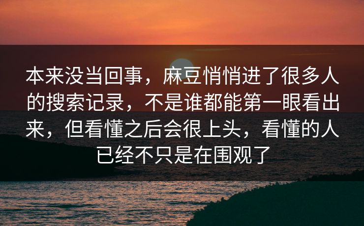 本来没当回事，麻豆悄悄进了很多人的搜索记录，不是谁都能第一眼看出来，但看懂之后会很上头，看懂的人已经不只是在围观了